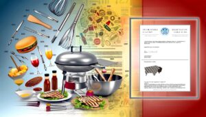 Bison Hill's new trademark displayed amidst an array of barbecue items and culinary delights, including grilling tools, sauces, and a variety of grilled foods.