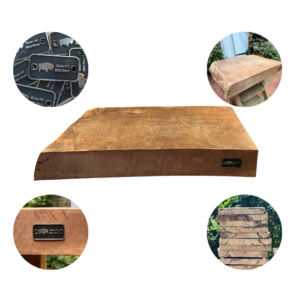 Handcrafted Bison Hill BBQ Block made from premium wood with detailed product tags and raw wood edges
