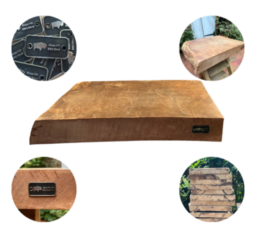 Handcrafted Bison Hill BBQ Block made from premium wood with detailed product tags and raw wood edges