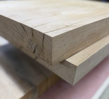 English oak chopping board blank with chunky square edge and natural grain detail
