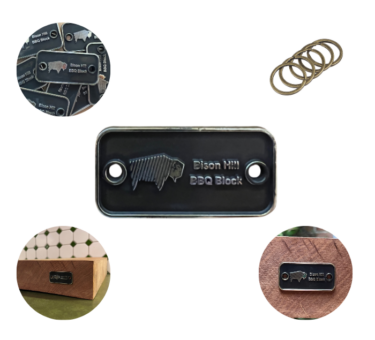 BBQ Block Keyring with Bison Hill BBQ Block logo and bronze-coloured rings